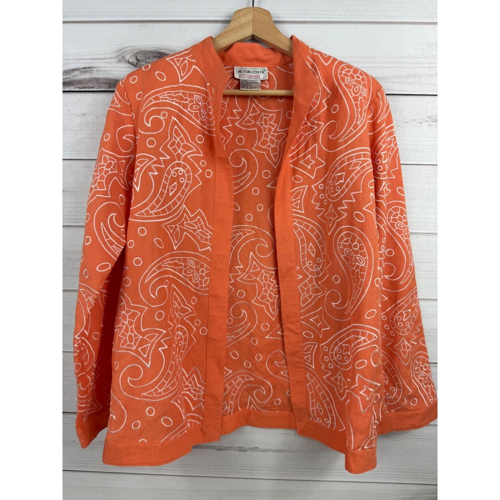 Vtg Victor Costa Occasion XS Floral Paisley Print Linen Blend Vintage Jacket